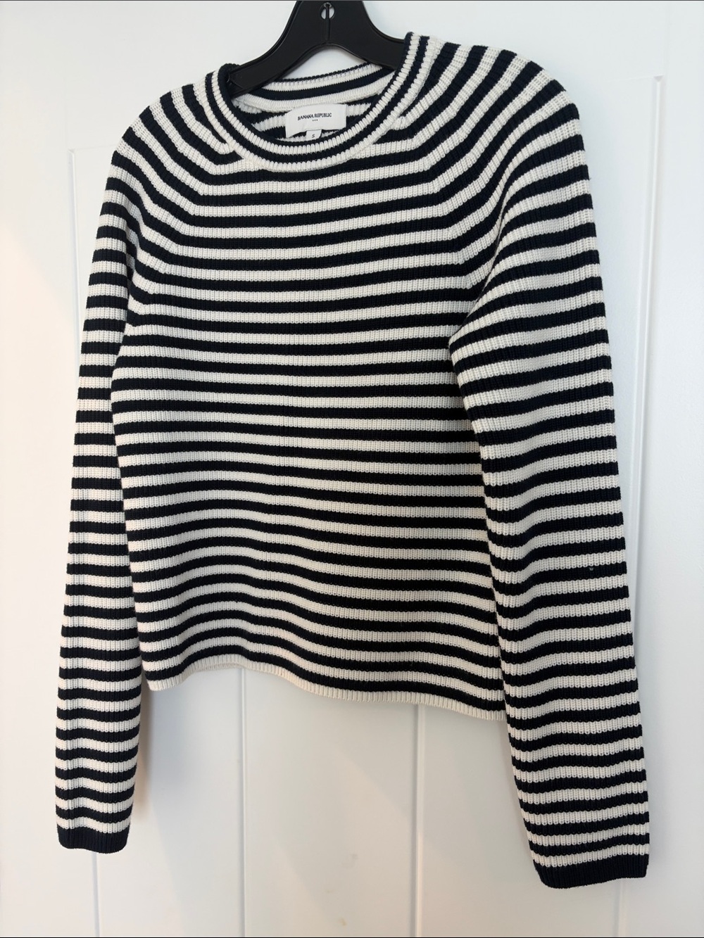 Banana Republic Black & White Striped Crewneck Sweater